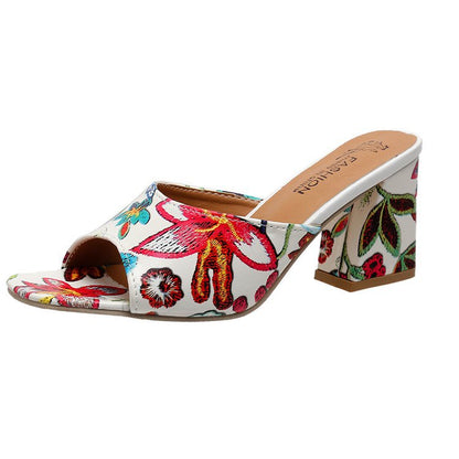 Damen Mules mit Blumenmuster und Komfortabsatz