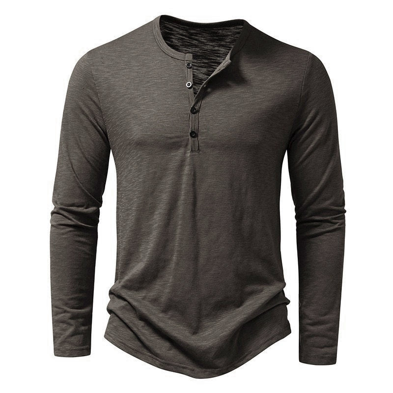 Herren Langarmshirt Modern Henley Ausschnitt Komfort Passform