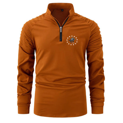 Herren Langarmshirt funktionell mit Reißverschluss und Struktur Ärmeln Modern