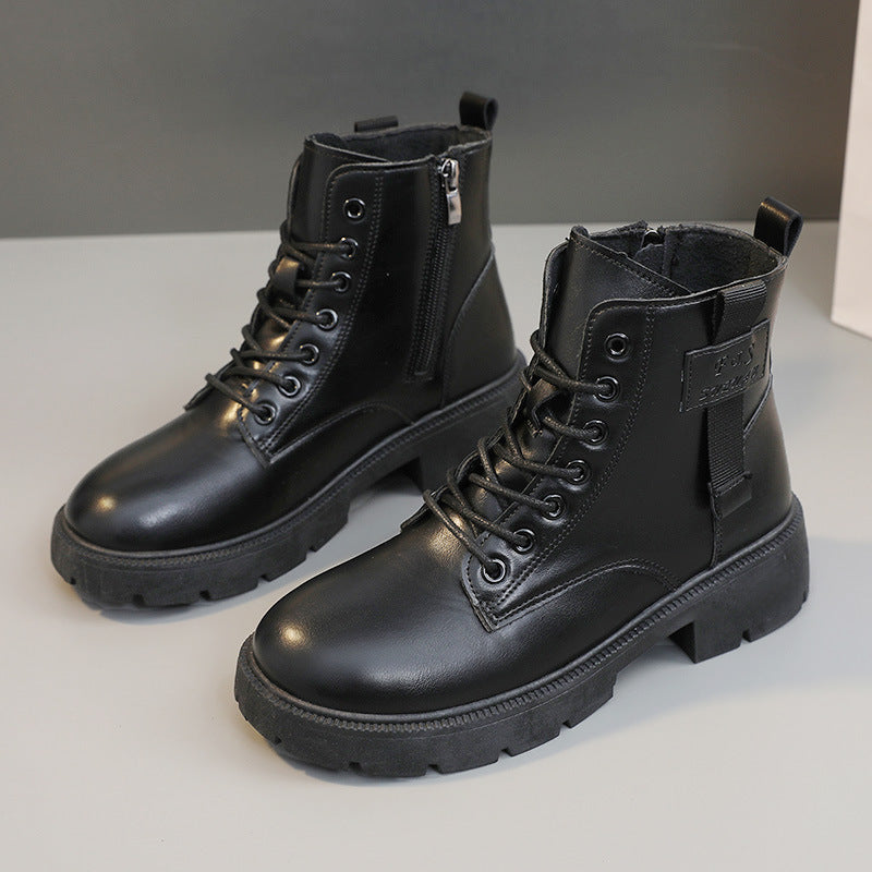 Damen Stiefel Halbstiefel Schnürung Reißverschluss Robust