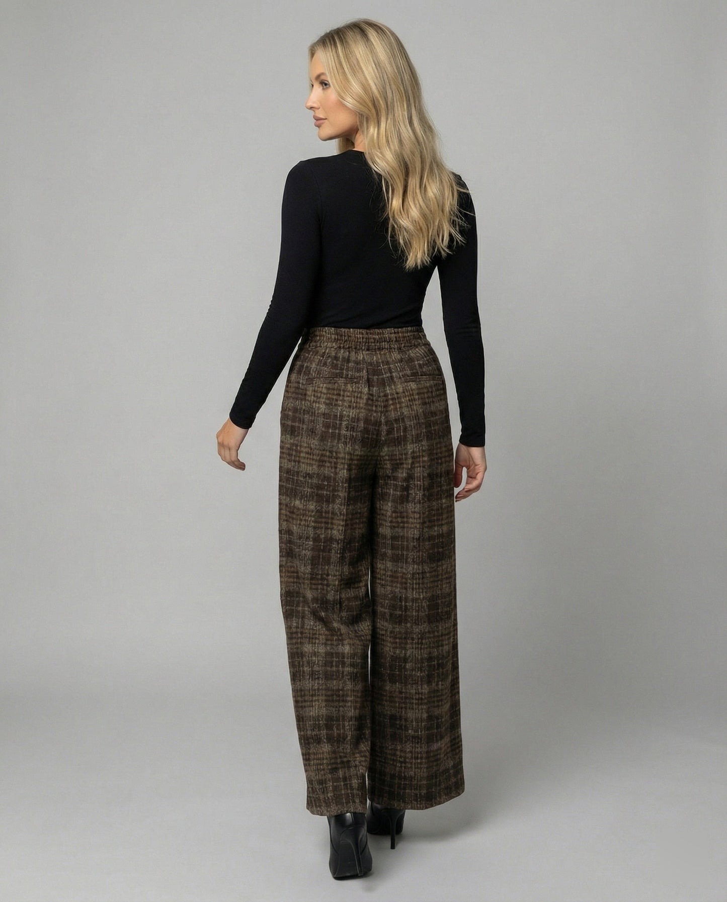 Damen Palazzo-Hose kariert Hochwertig
