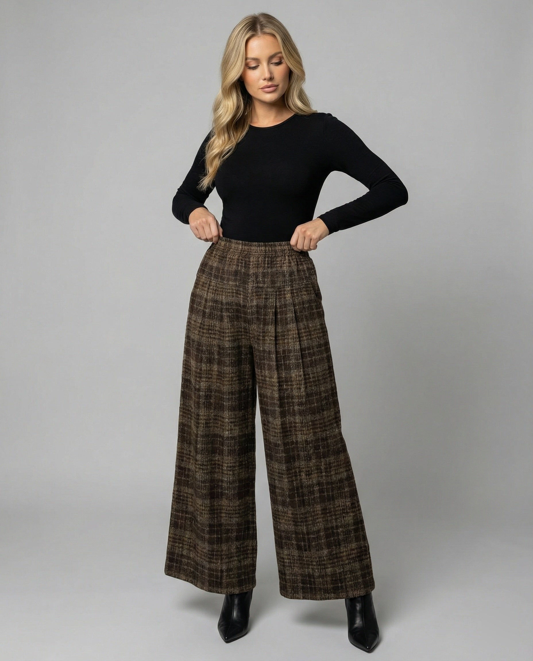 Damen Palazzo-Hose kariert Hochwertig - BerlinGlamour