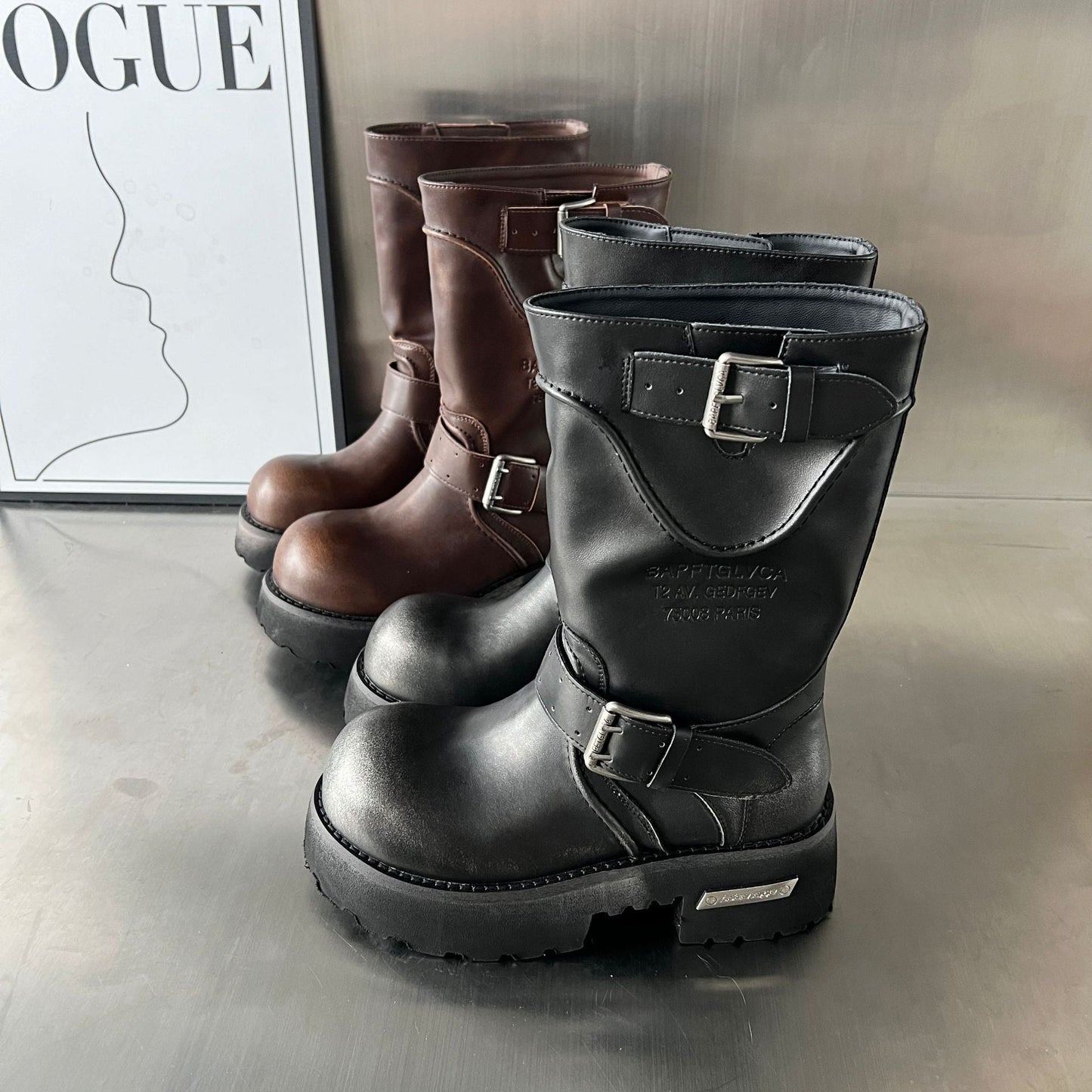 Damen Stiefel Robust Modisch mit Hoher Sohle Schuhe