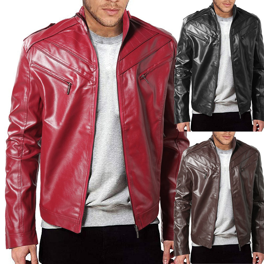 Herren Lederjacke Bikerstil Steppdetail Schwarz - BerlinGlamour