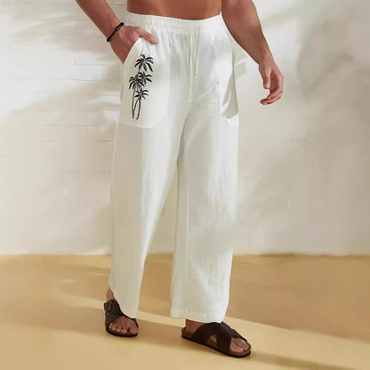 Herren Strandhose mit Palmendruck Sommerhose Relaxed