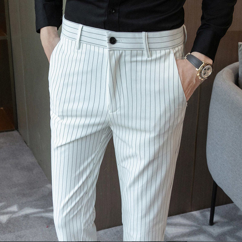 Herren Anzughose Nadelstreifen Elegant Schwarz