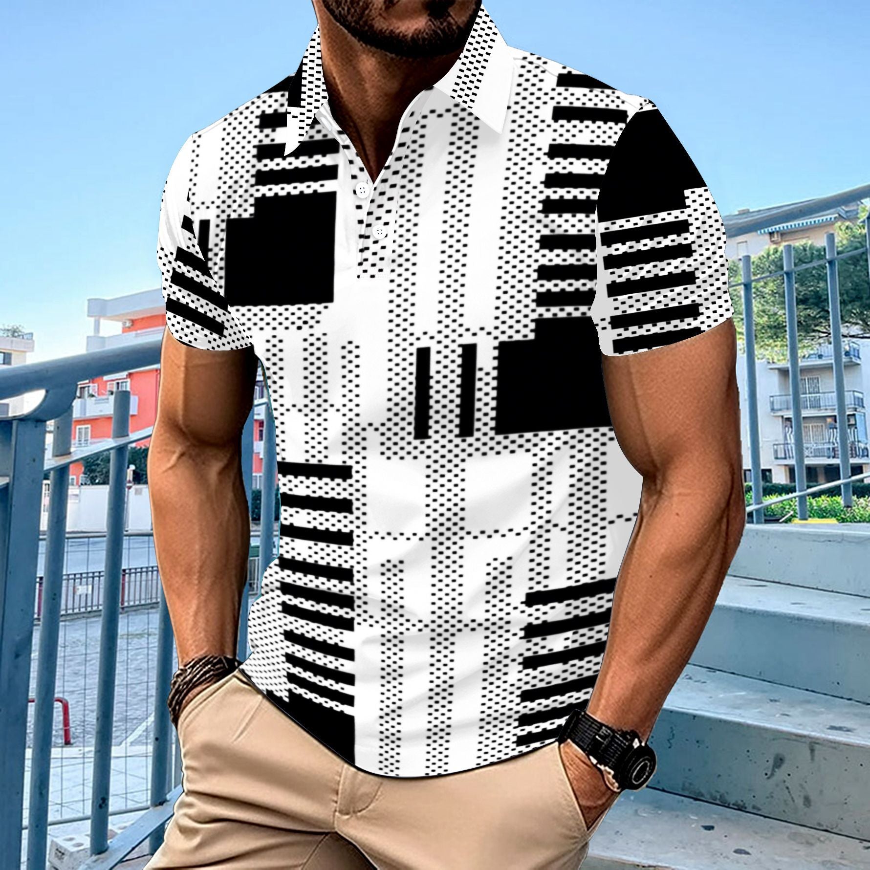 Herren Kurzarmhemd Geometrisch Modern Tragekomfort - BerlinGlamour