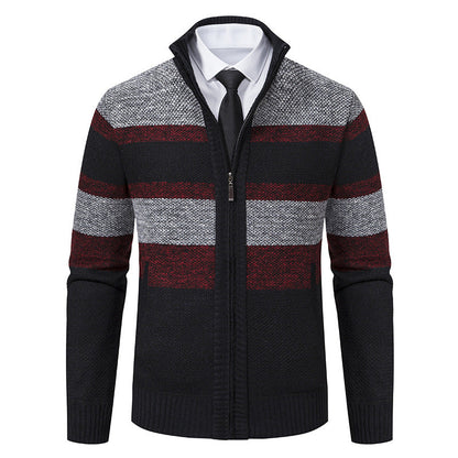 Herren Strickjacke Stehkragen Modernes Streifenmuster