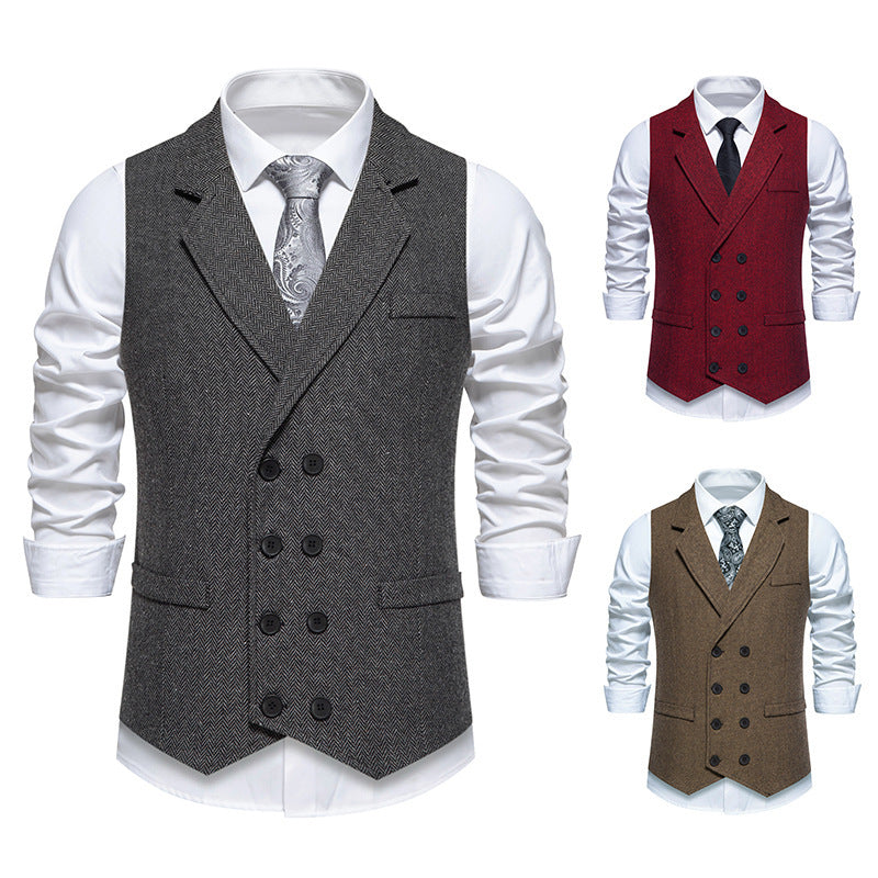 Herren Weste Klassisch Fischgratmuster Elegant Schwarz