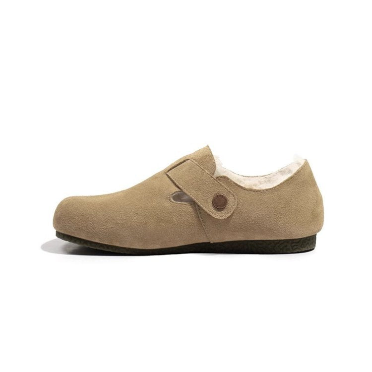 Damen Filz-Clogs Bequem Weich Kunstfell Futter Schnallenverschluss