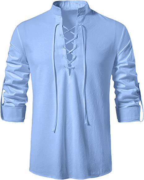 Herren Langarmshirt Modisch Schnürung Slimfit