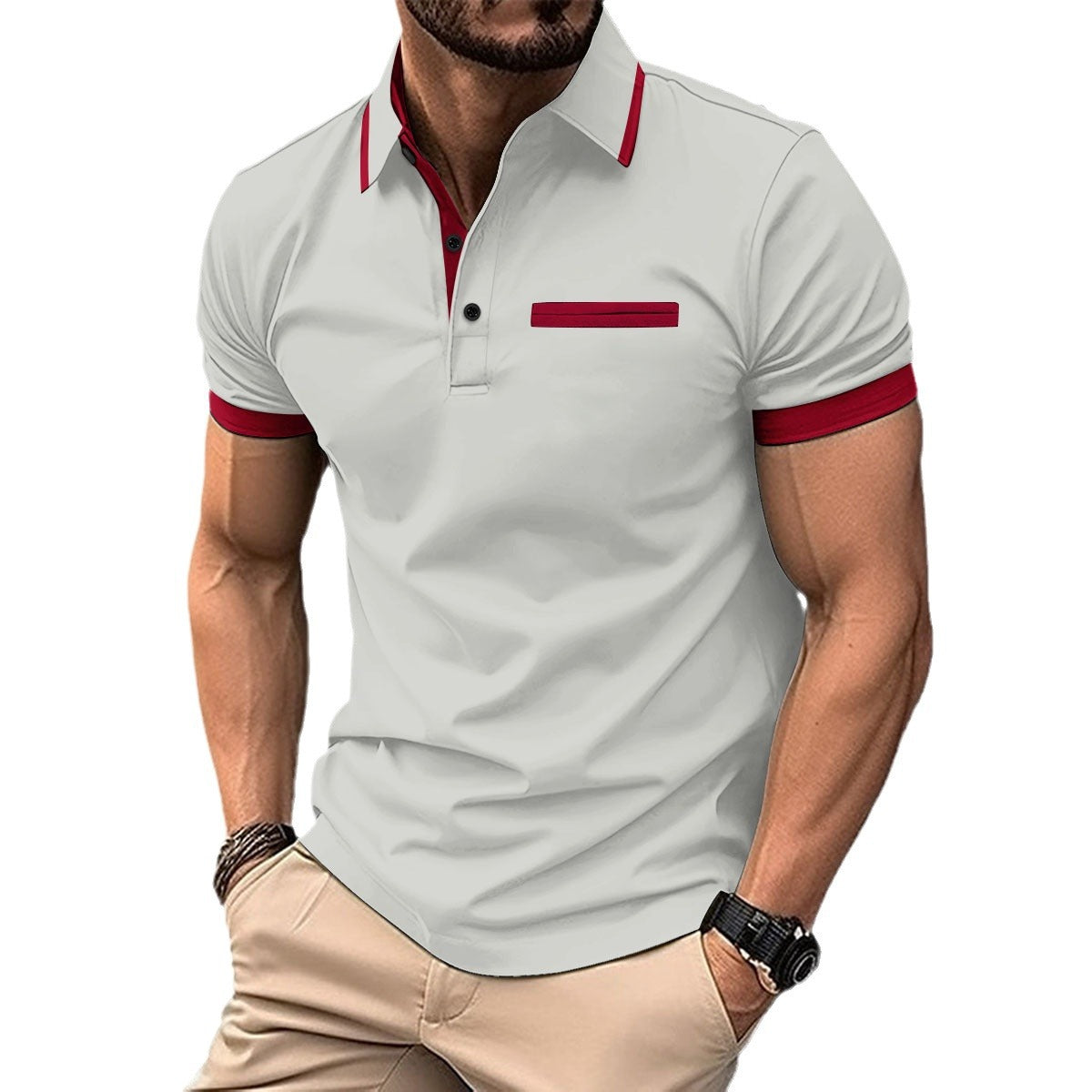 Herren Polohemd Modern mit Kontrast Taschen