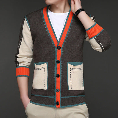 Herren Strickjacke Modern mit Kontrastdetails und Taschen