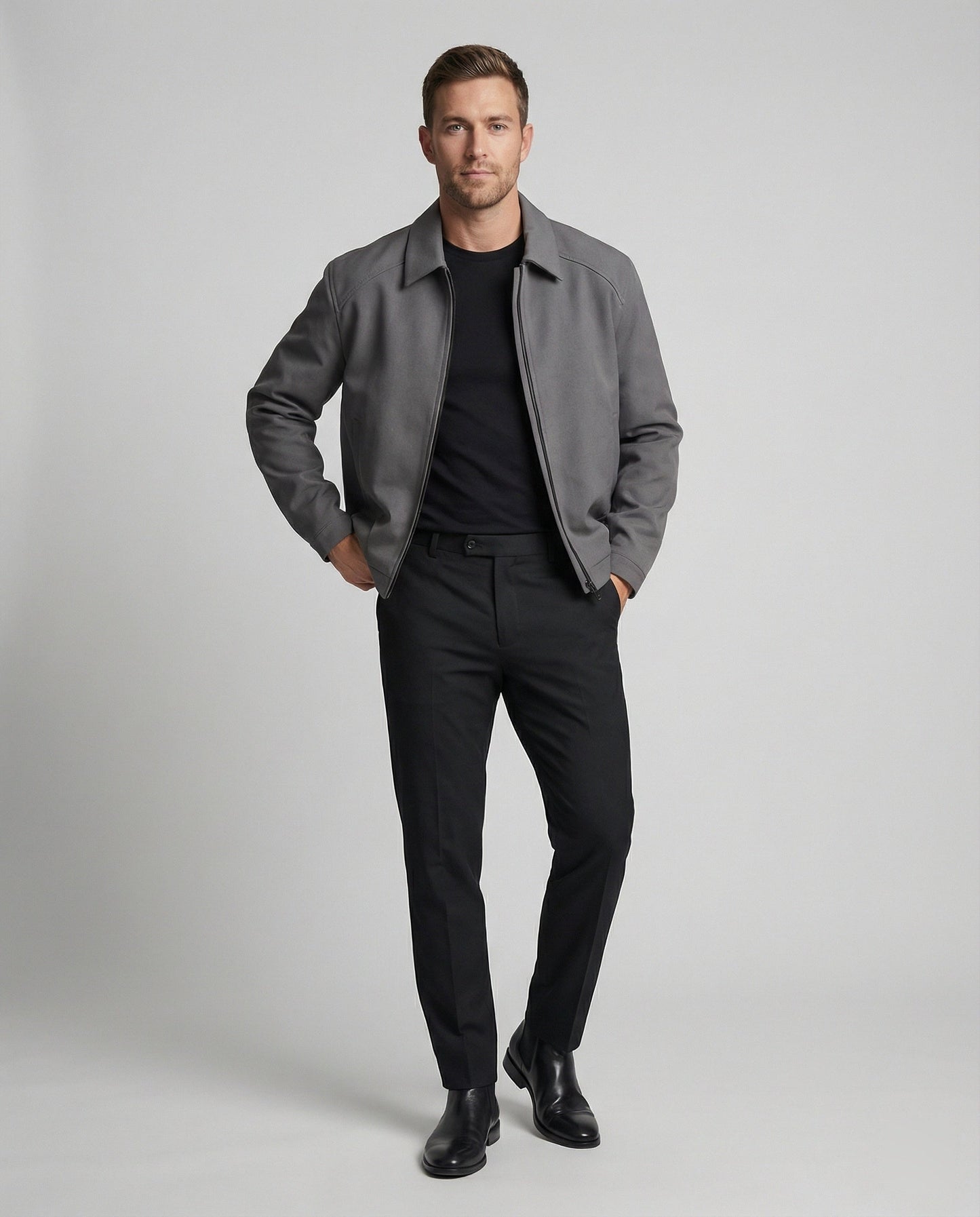 Herren Reißverschlussjacke Kurz Slim Fit Hemdkragen Modern