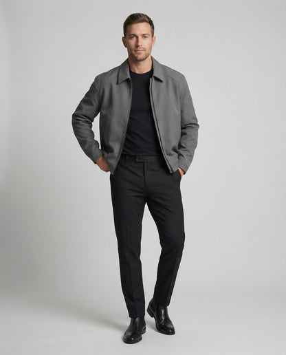 Herren Reißverschlussjacke Kurz Slim Fit Hemdkragen Modern