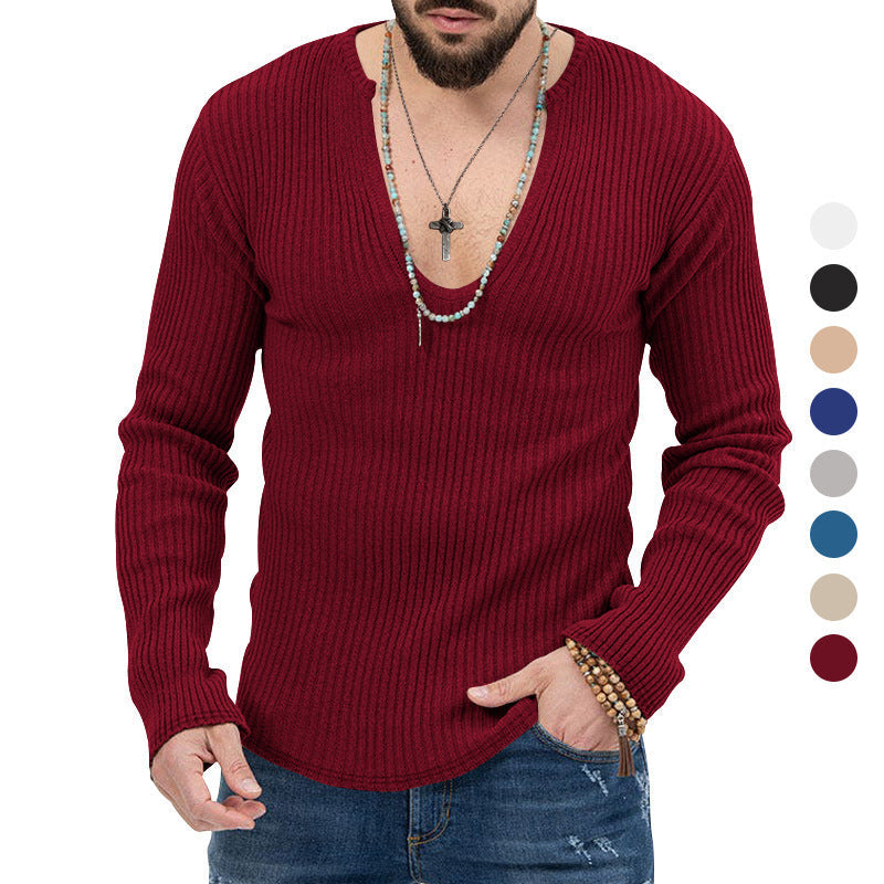 Herren Pullover Langarm V-Ausschnitt Moderner Schnitt