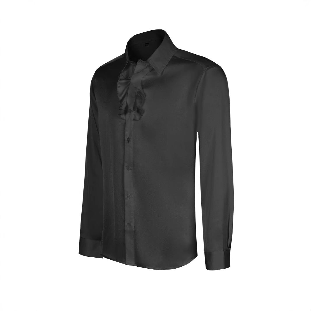 Herren Hemd Elegant Rüschenkragen Festlich Schwarz