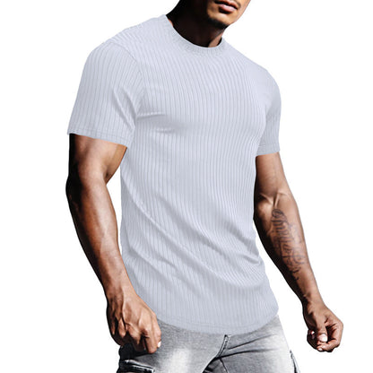 Herren Rundhalsshirt Slim Fit Strukturiert Atmungsaktiv