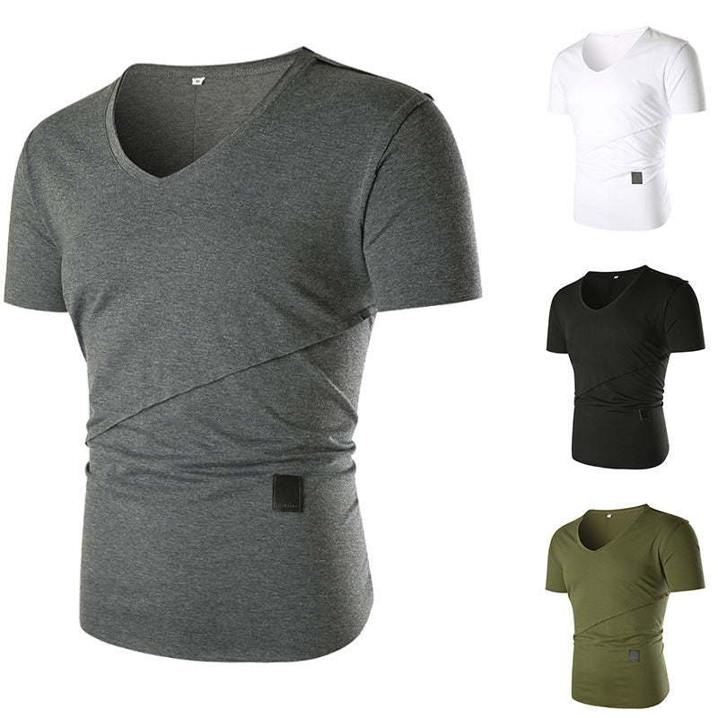 Herren T-Shirt V-Ausschnitt Elastisch Asymmetrisch Modern