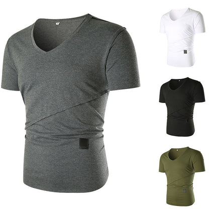 Herren T-Shirt V-Ausschnitt Elastisch Asymmetrisch Modern