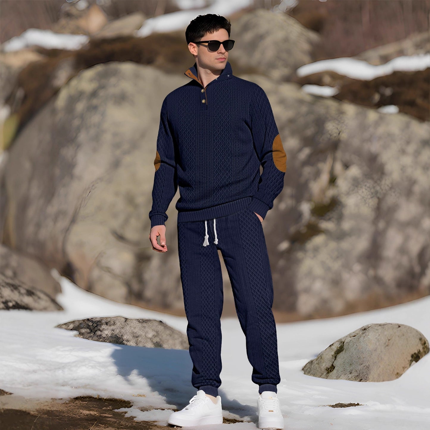Herren Strickpullover Stehkragen Modern Knöpfe Bequem