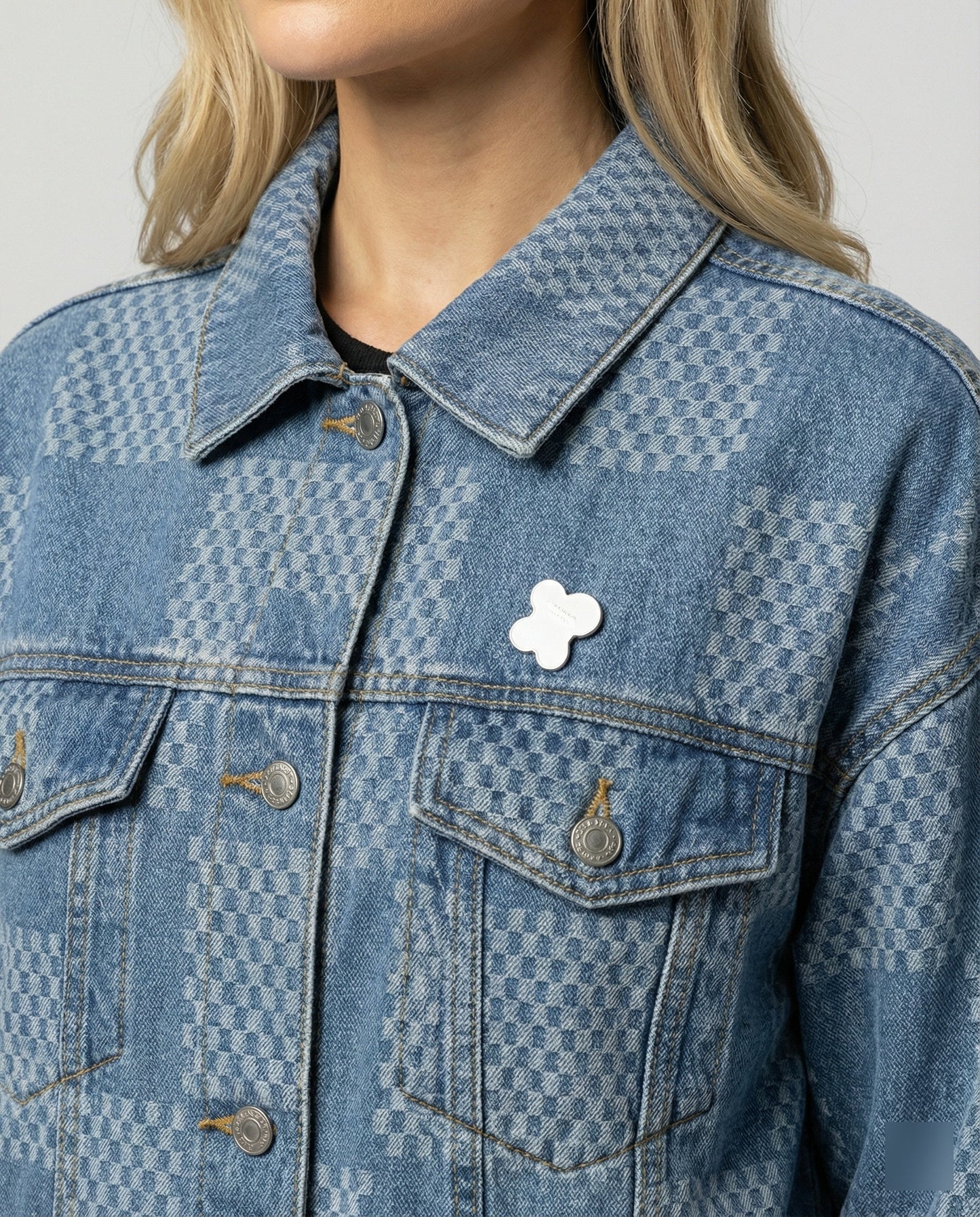 Damen Jeansjacke Schachbrettmuster Oversized Urban Style