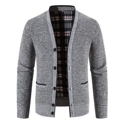 Herren Strickjacke Karomuster Knopfverschluss Elegante Männerjacke