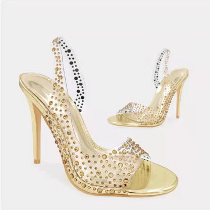 Damen High Heel Sandalen Glitzer Strass Schuhe Party