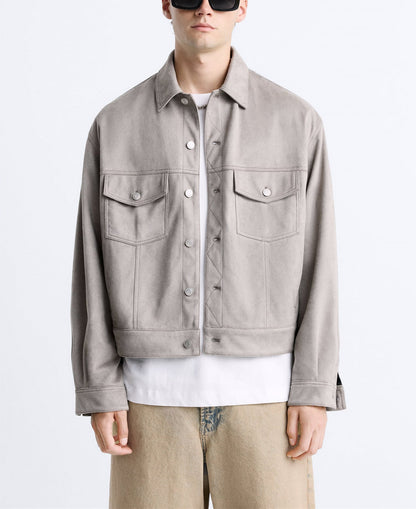 Herren Lederjacke Lässig Wildleder Modern Schnitt