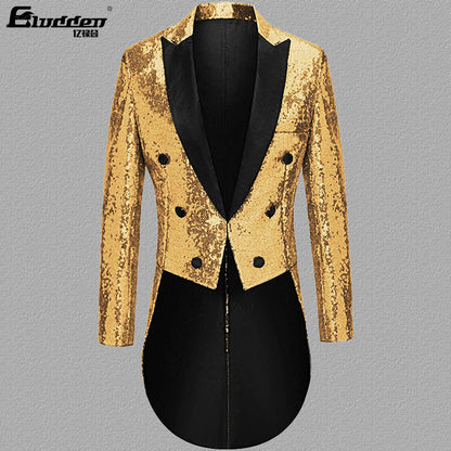 Herren Blazer Pailletten Elegant Revers Modern