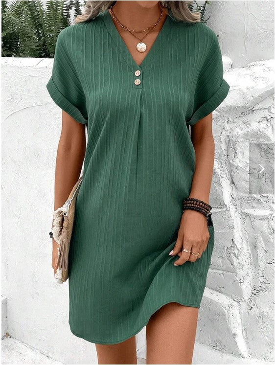 Kurzarm Kleid Damen Sommerkleid Knopfleiste Modern