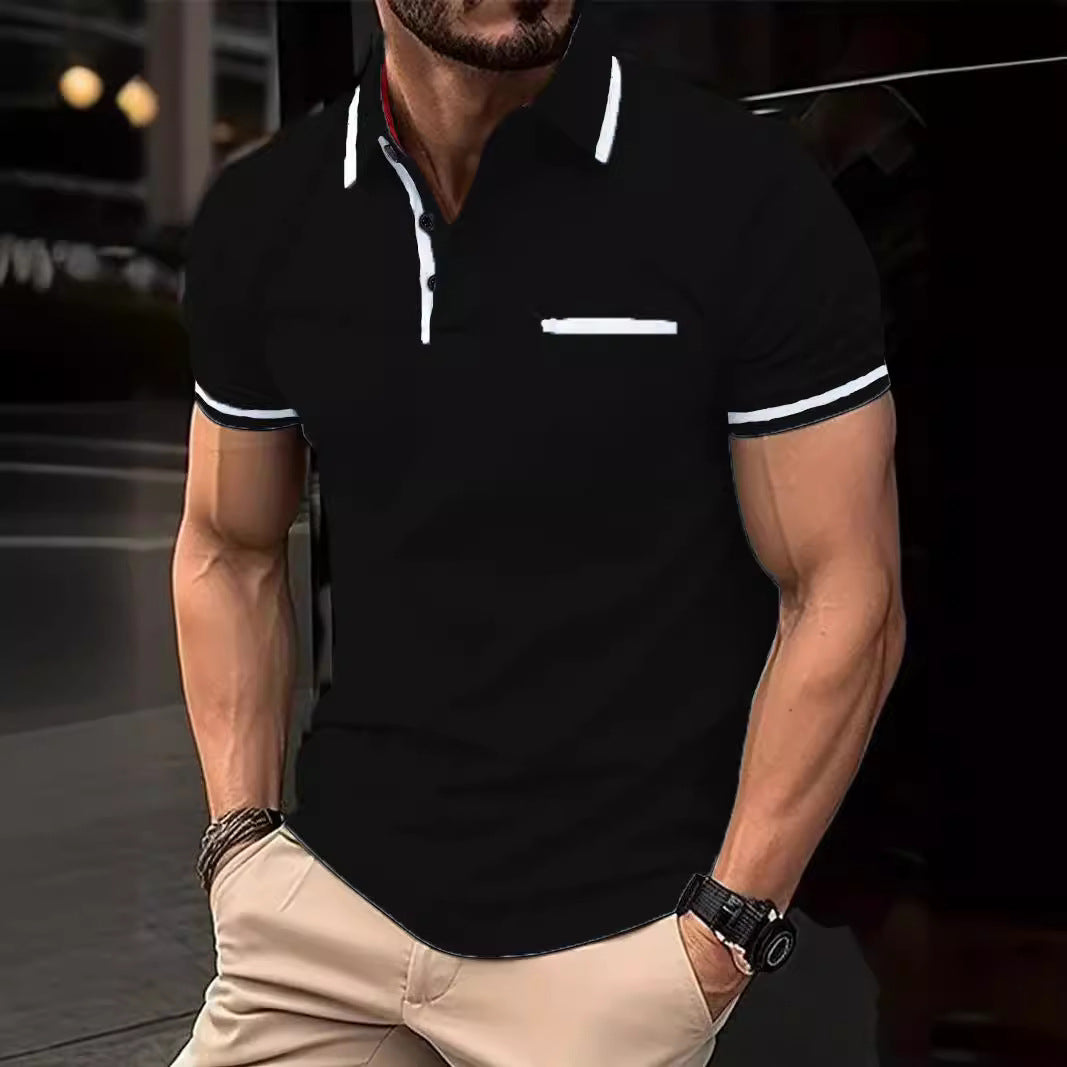 Herren Poloshirt Modern Kontrastdetails Brusttasche