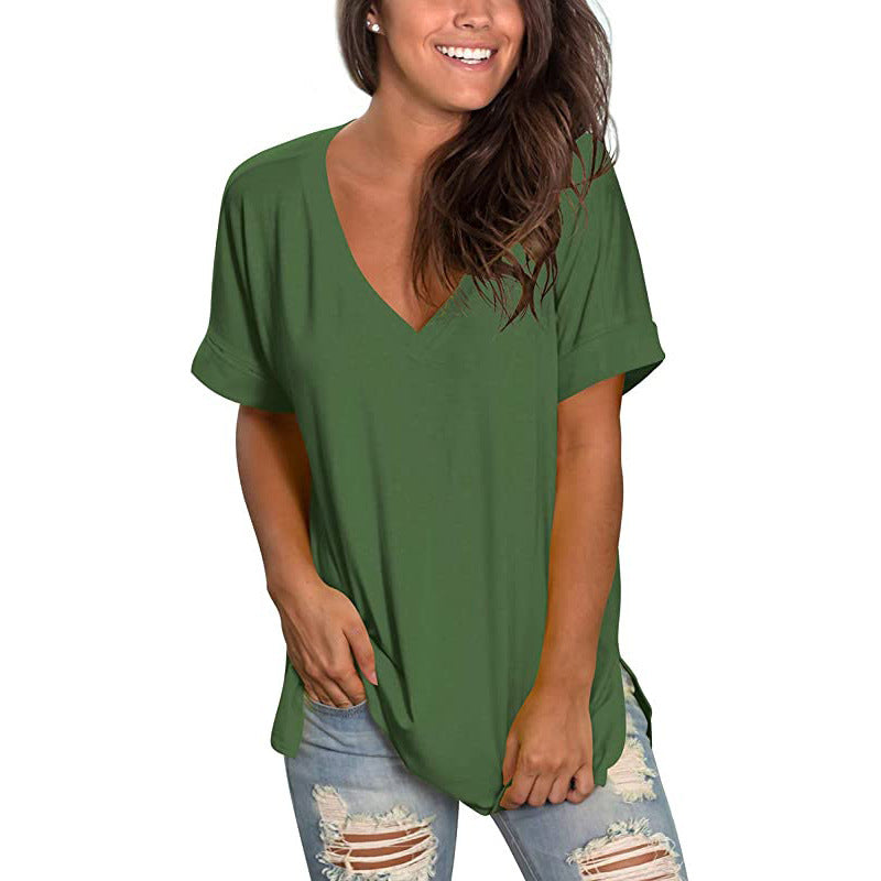 Damen T-Shirt V-Ausschnitt Modern Trendy