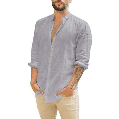 Herren Hemd Langarm Modern Stehkragen Strukturiert Elegant