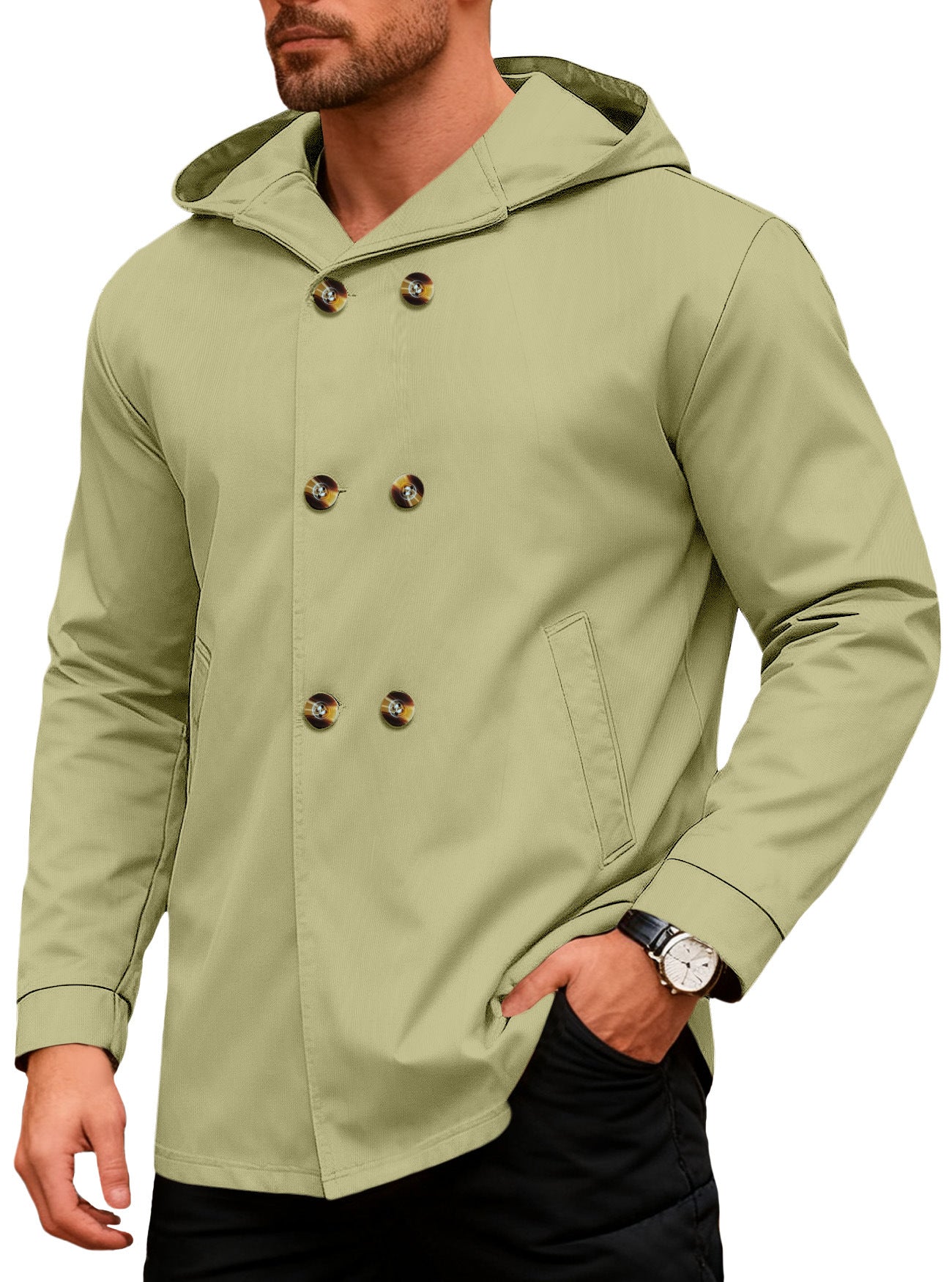 Herren Kapuzensweater Doppelter Knopfverschluss Taschen Modern