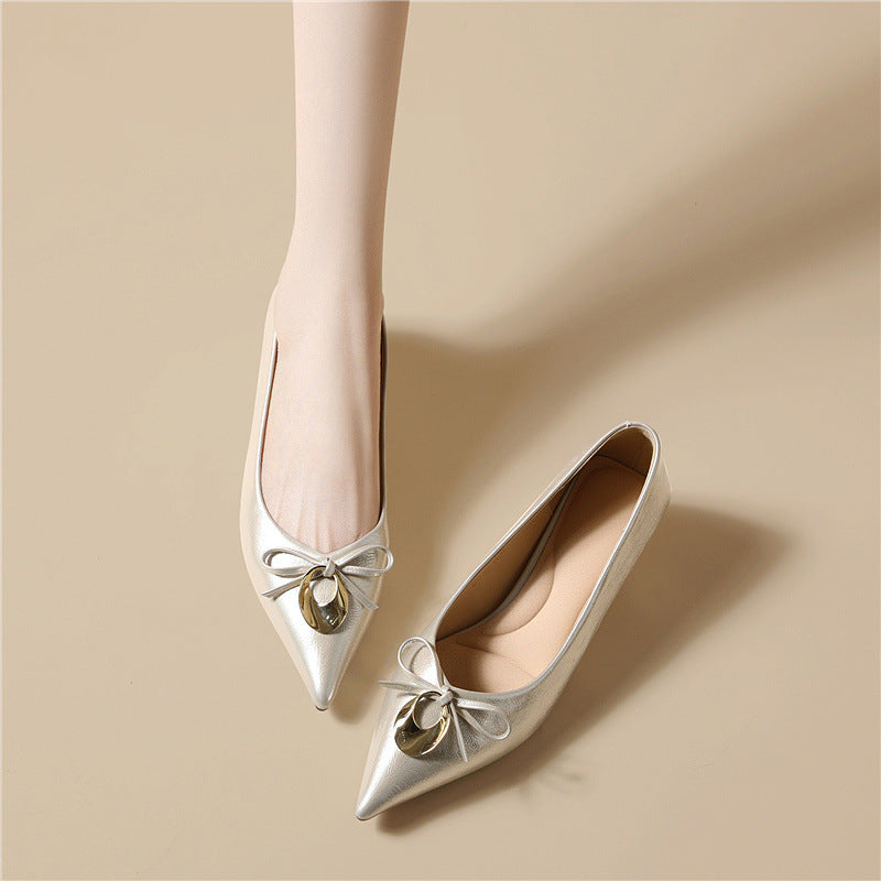 Damen Ballerinas Elegante Spitze Schuhe mit Zierschnalle