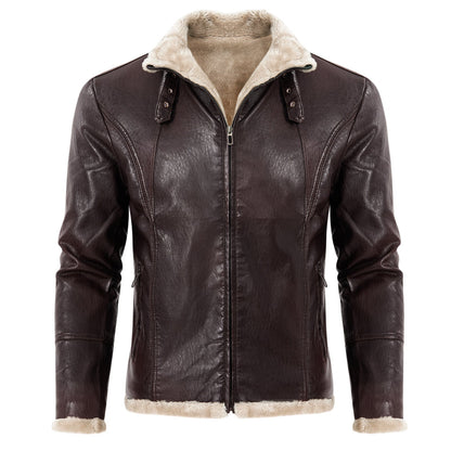 Herren Lederjacke Elegante Schwarz Warm gefüttert