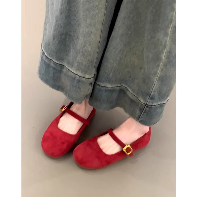 Damen Ballerinas Weich Wildleder Schnalle Modern