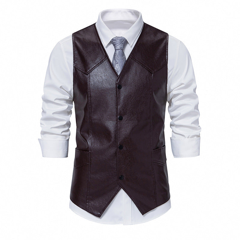 Herren Lederweste Elegant mit Taschen Schwarz Ledermantel