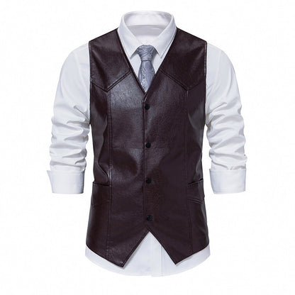 Herren Lederweste Elegant mit Taschen Schwarz Ledermantel