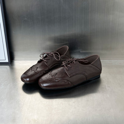 Damen Leder Schnürschuhe Elegante KomfortSchuhe mit Lochmuster