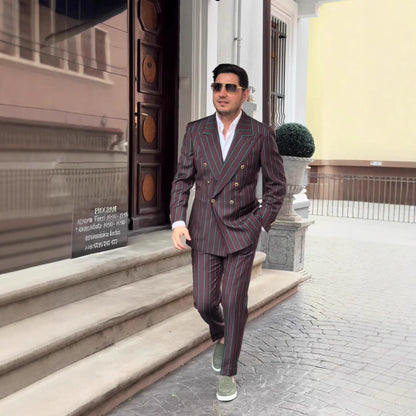 Herren Zweireiher Anzug Slim Fit mit Streifenmuster Modern