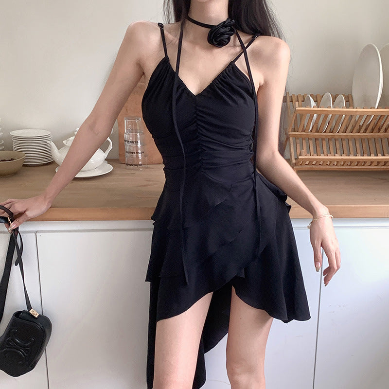 Sommerkleid Damen Asymmetrisch Rüschendetails Elegant