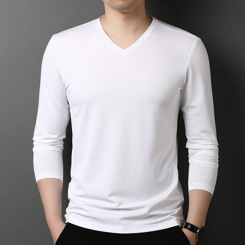 Herren Langarmshirt V-Ausschnitt Atmungsaktiv Baumwolle
