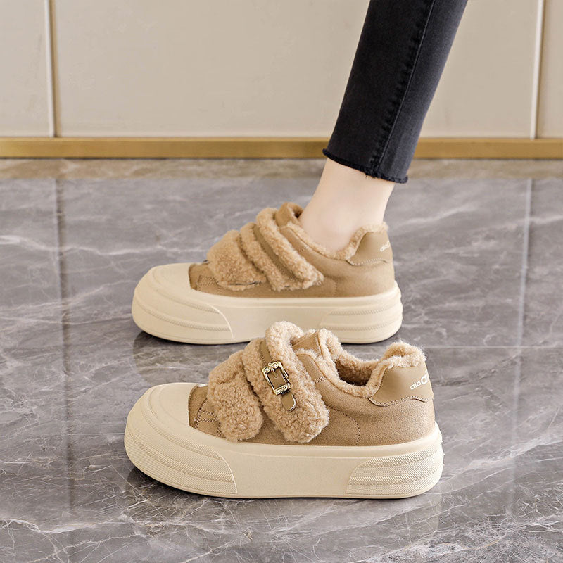 Damen Sneaker Bequem Kuschelig Mit Klettverschluss