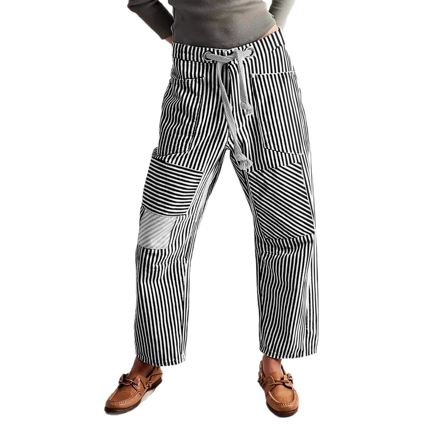 Damen Hosen Gestreift Weite Bequem Verstellbar