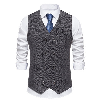 Herren Weste Fischgratmuster Elegant Schwarz