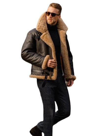 Herren Lammfelljacke Robust Mit Taschen Winterjacke