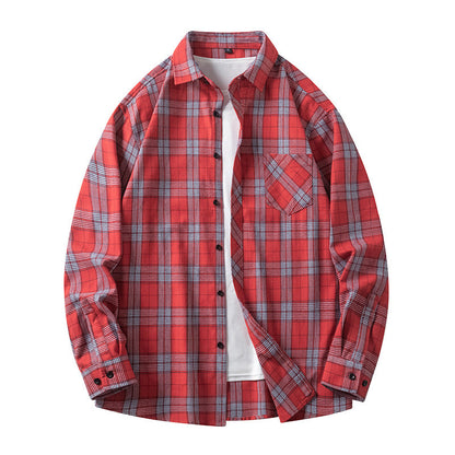 Herren Karoshirt Freizeitlich Mit Taschen Button Down Kragen
