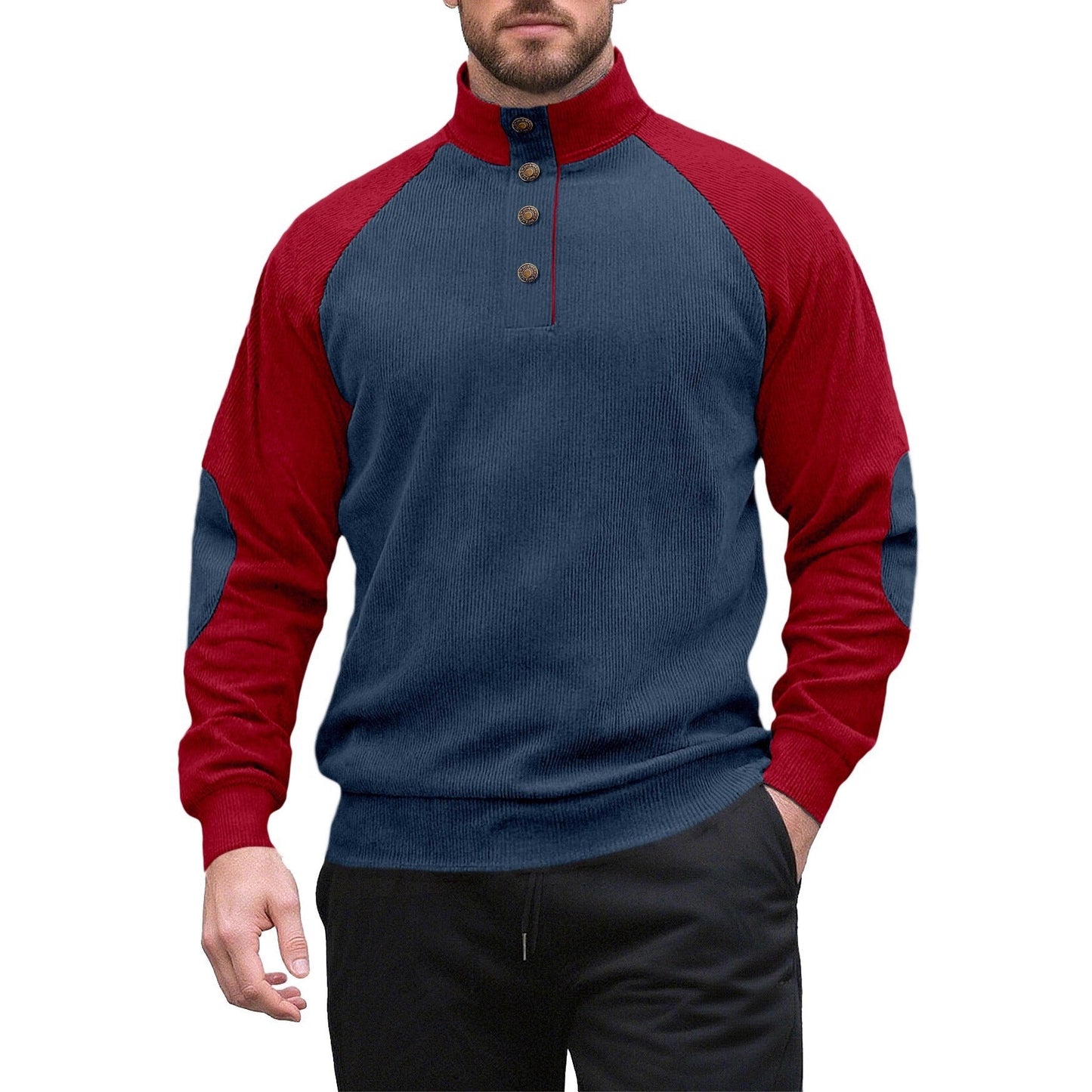 Herren Strickpullover Modern Stehkragen Knopfleiste
